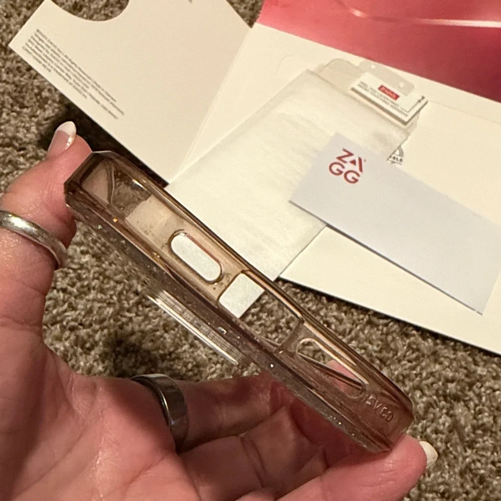 Silver sparkle CaseMate case & new Zagg screen protector for iPhone 15 ProMax